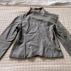 Grey Leather Drape-Front Leather Jacket